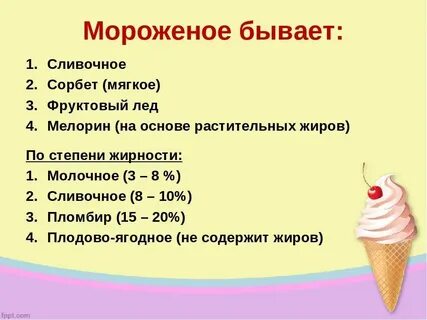 Мороженое характеристика