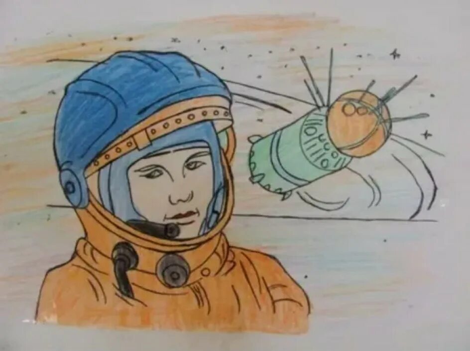 Рисунок гагарин в мире и россии. Рисунок ко Дню космонавтики. Гагарин картинки для детей. Гагарин рисунок для детей.