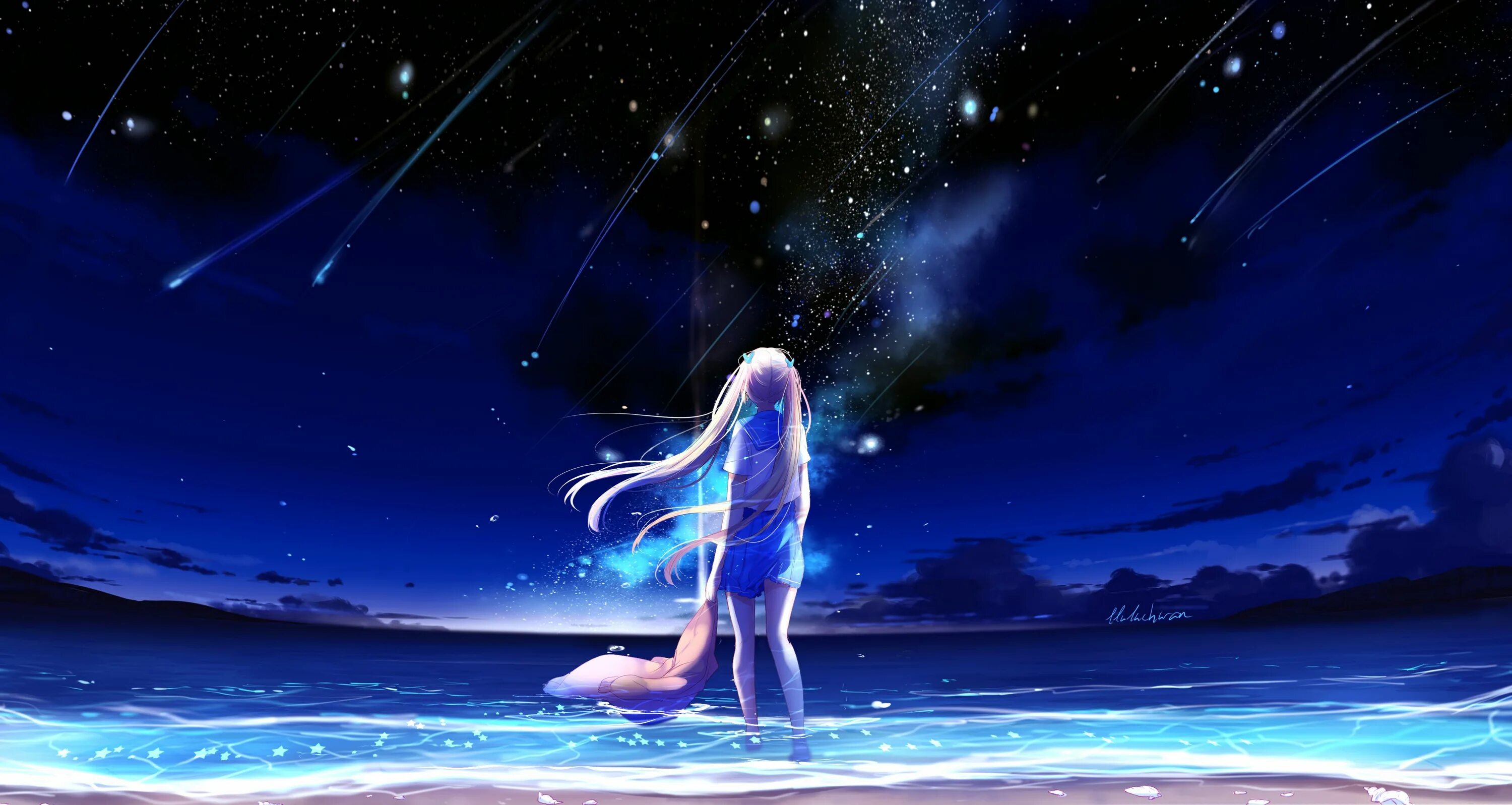 Девушка на фоне ночного неба. Небо очистилось замелькали звезды