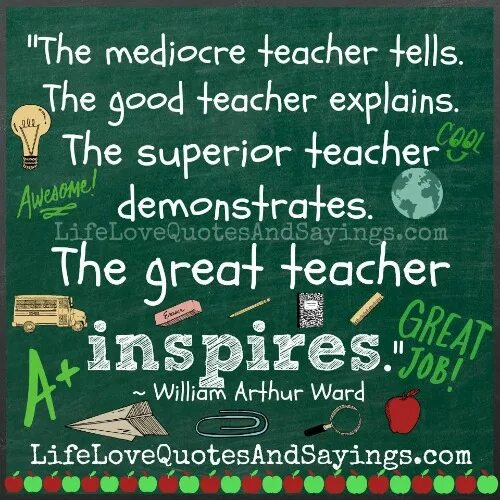 We a good teacher. The mediocre teacher tells. The good teacher explains. The Superior teacher demonstrates. The great teacher inspires.. A good teacher tells a Superior inspires поговорка. Цитаты about teachers.