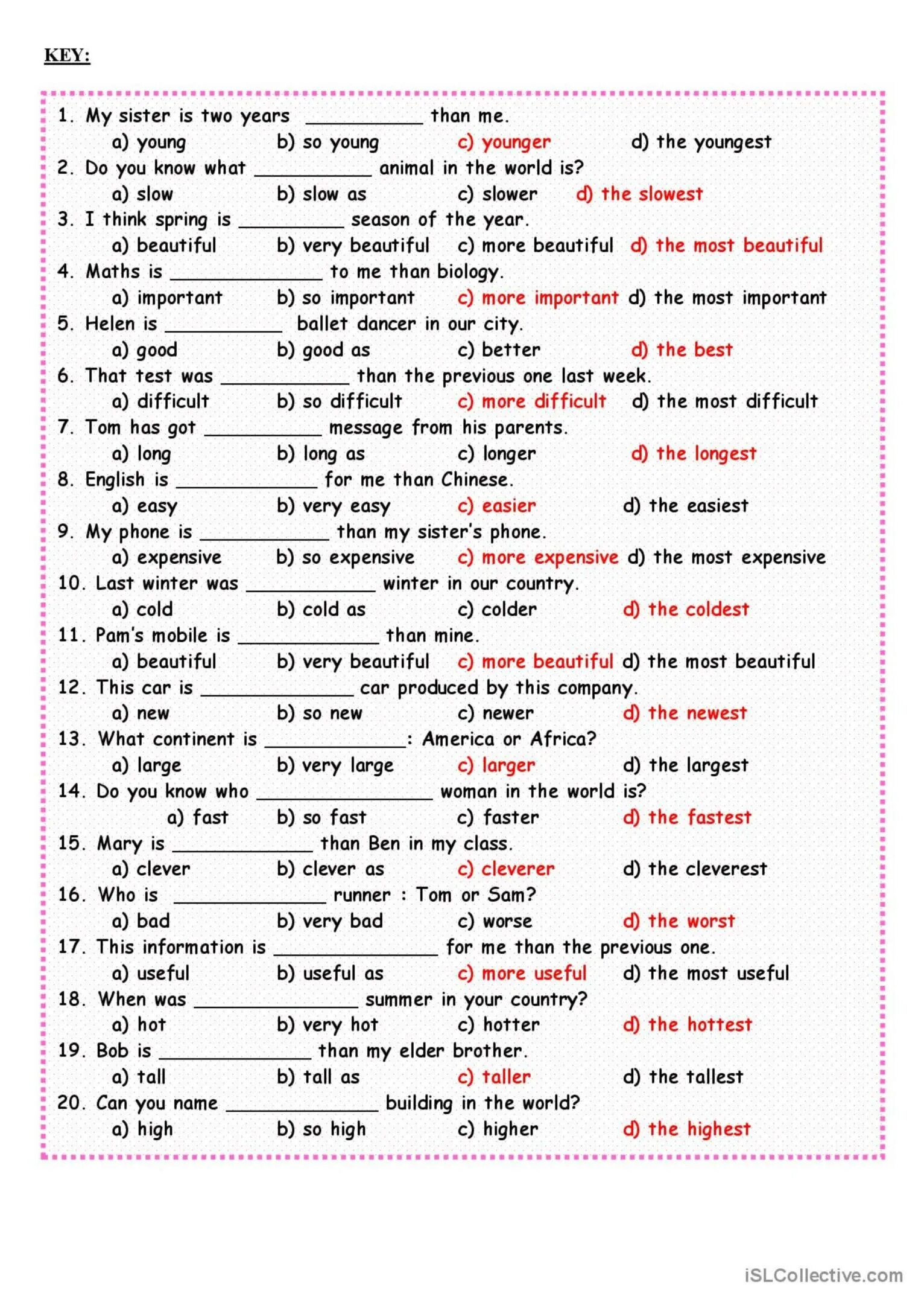 Английский язык adjective Comparative Superlative. Степени сравнения прилагательных в английском Worksheets. Степени сравнения в английском Worksheets. Прилагательные в английском языке Worksheets. Степени сравнения прилагательных тест 6 класс английский