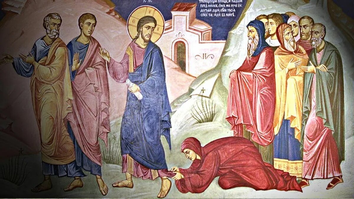 Исцеление после. Исцеление кровоточивой икона. исцеление кровоточивой женщины и воскрешение дочери иаира. исцеление кровоточивой икона фреска. исцеление дочери иаира икона.