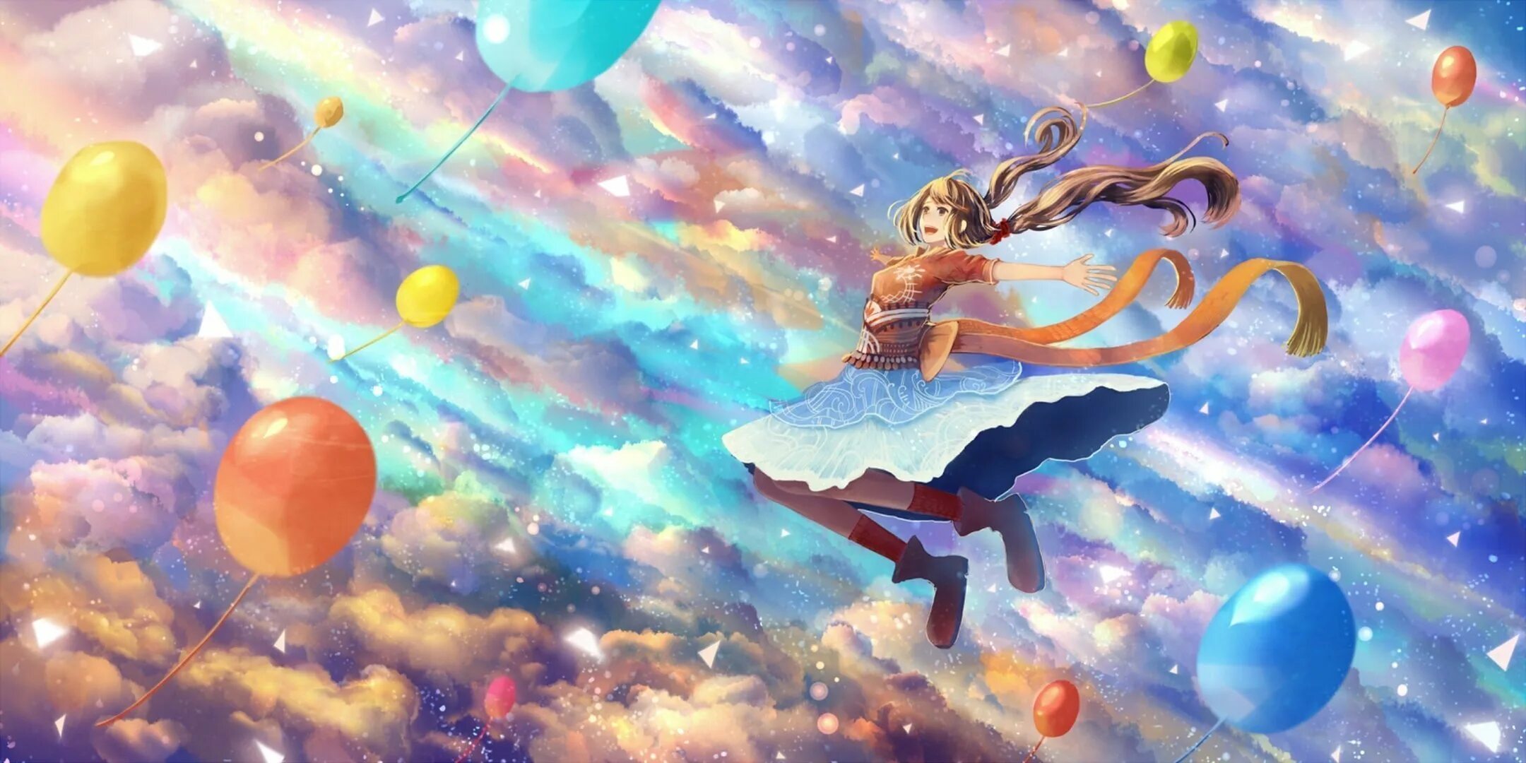 Сказка воздушных шаров. Арты для вдохновения. Девушка в небе арт.