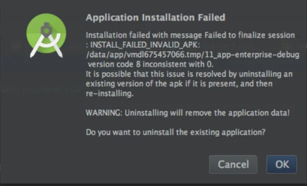 Application installation failed. Application installation failed