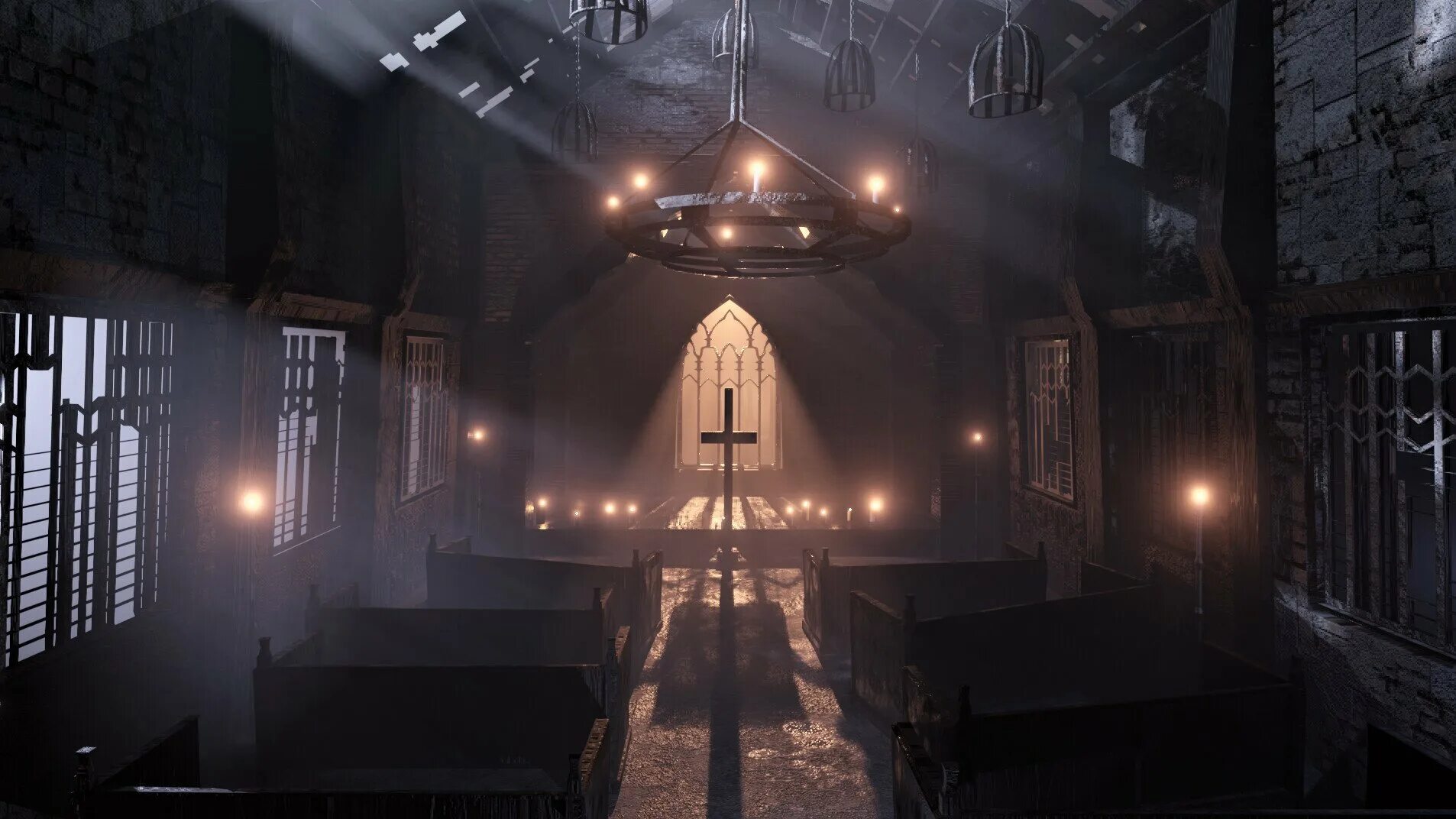 Отрицающий церковь. Часовня изнутри. мрачная церковь. аниме церковь. темная церковь.