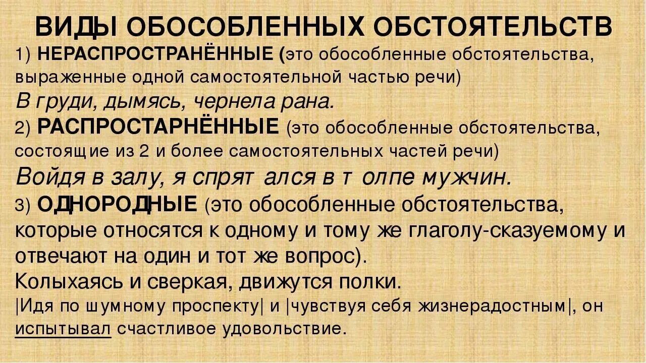 Виды обособленных обстоятельств. Обособленные обстоятельства виды. Обособленное распространенное обстоятельство. Виды обосбляемых обстоятельств. Какие обстоятельства обосабливаются