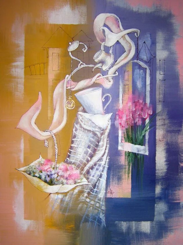 картина елены аликиной сад. пейзажи натюрморты живопись. девушка с попугаем. утро картины художников. ольга трушникова утренний чай.