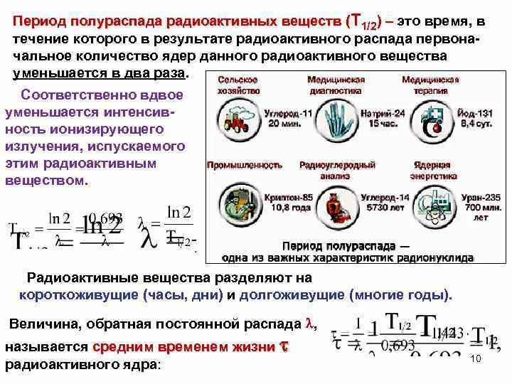 Сколько периодов полураспада. Период полураспада радиоактивных веществ формула. Период полураспада радиоактивного изотопа формула. Формула расчета периода полураспада. Период распада радиоактивных веществ таблица.