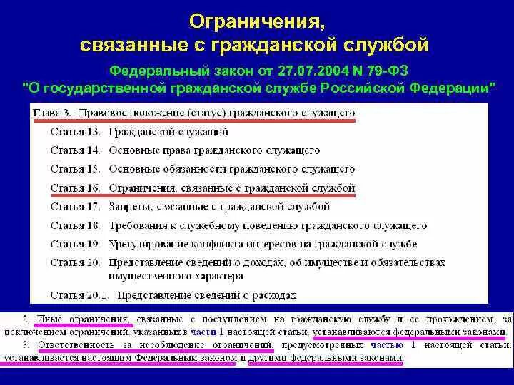 В какой срок государственный гражданский служащий. Закон о государственной службе. Ограничения на государственной службе кратко. Ограничения связанные с гражданской. Ограничения для государственных служащих кратко.