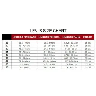 Levis размерная сетка