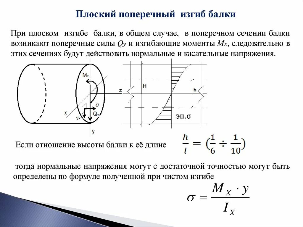 Напряжения при изгибе балки формула. Нормальные и касательные напряжения при поперечном изгибе. Нормальные и касательные напряжения при изгибе балки. Напряжения при плоском поперечном изгибе. Нормальное напряжение при поперечном изгибе