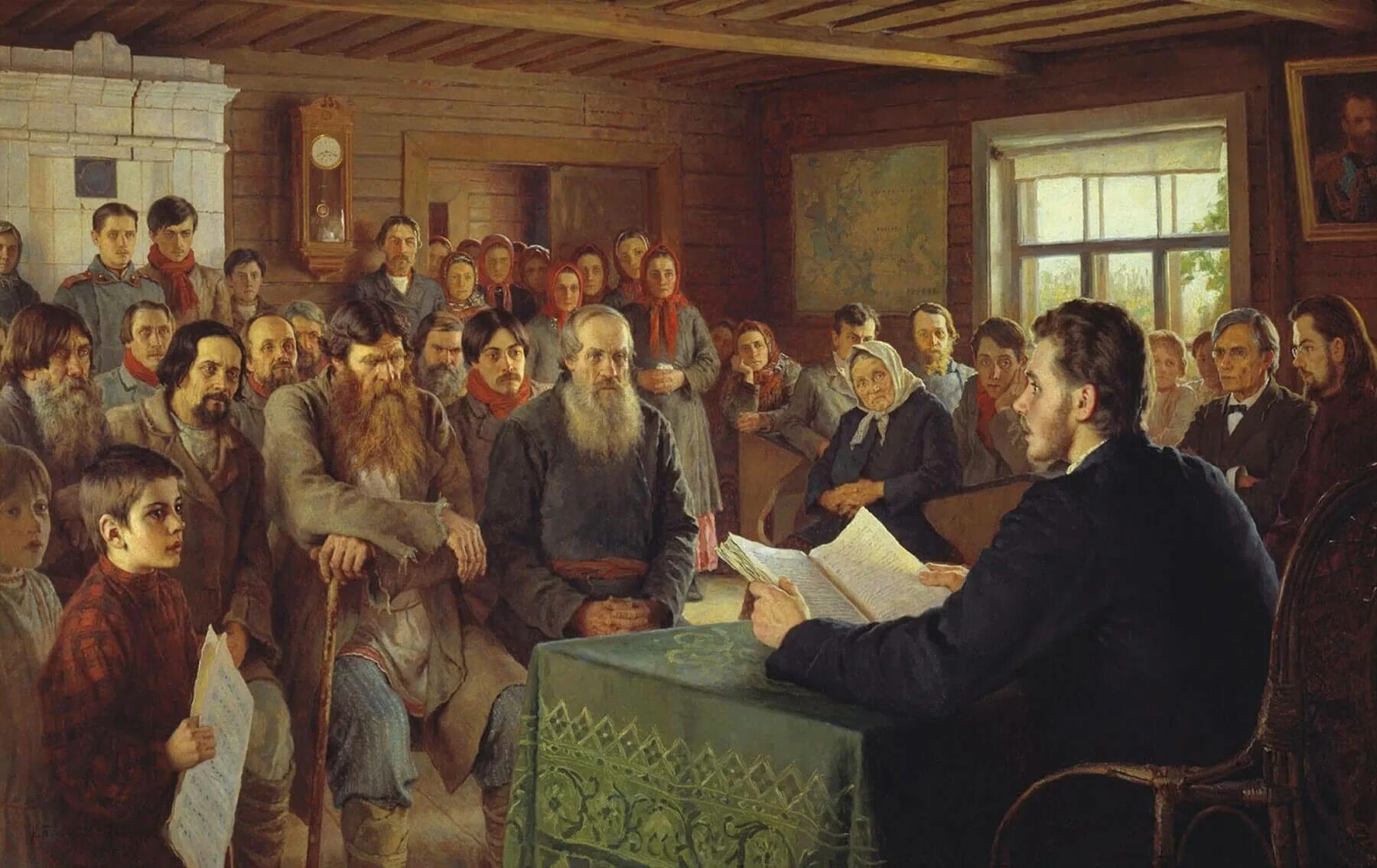 Богданов-Бельский Воскресное чтение в сельской школе. Он положил начало поистине замечательному собранию картин
