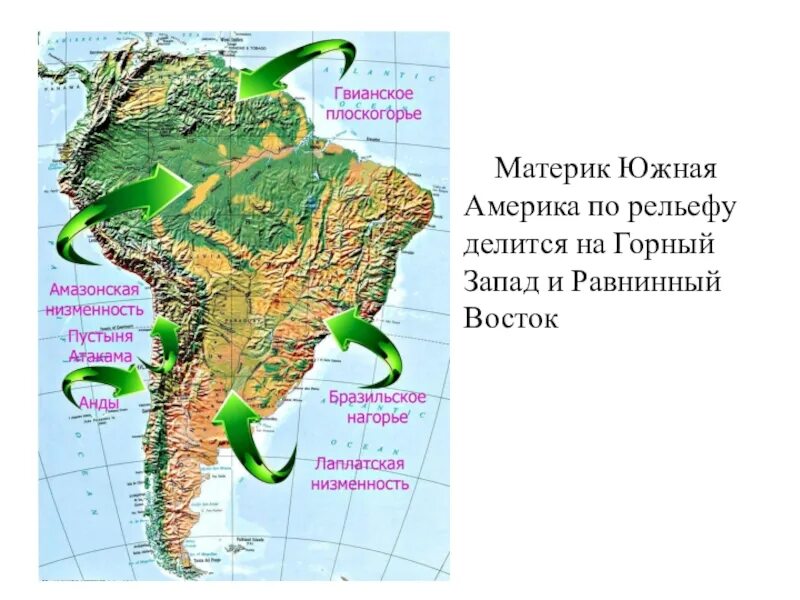 Рельеф Южной Америки на карте география. Плоскогорья Южной Америки на карте. Низменности Плоскогорья горы Южной Америки на карте. Равнины и низменности Южной Америки на карте.