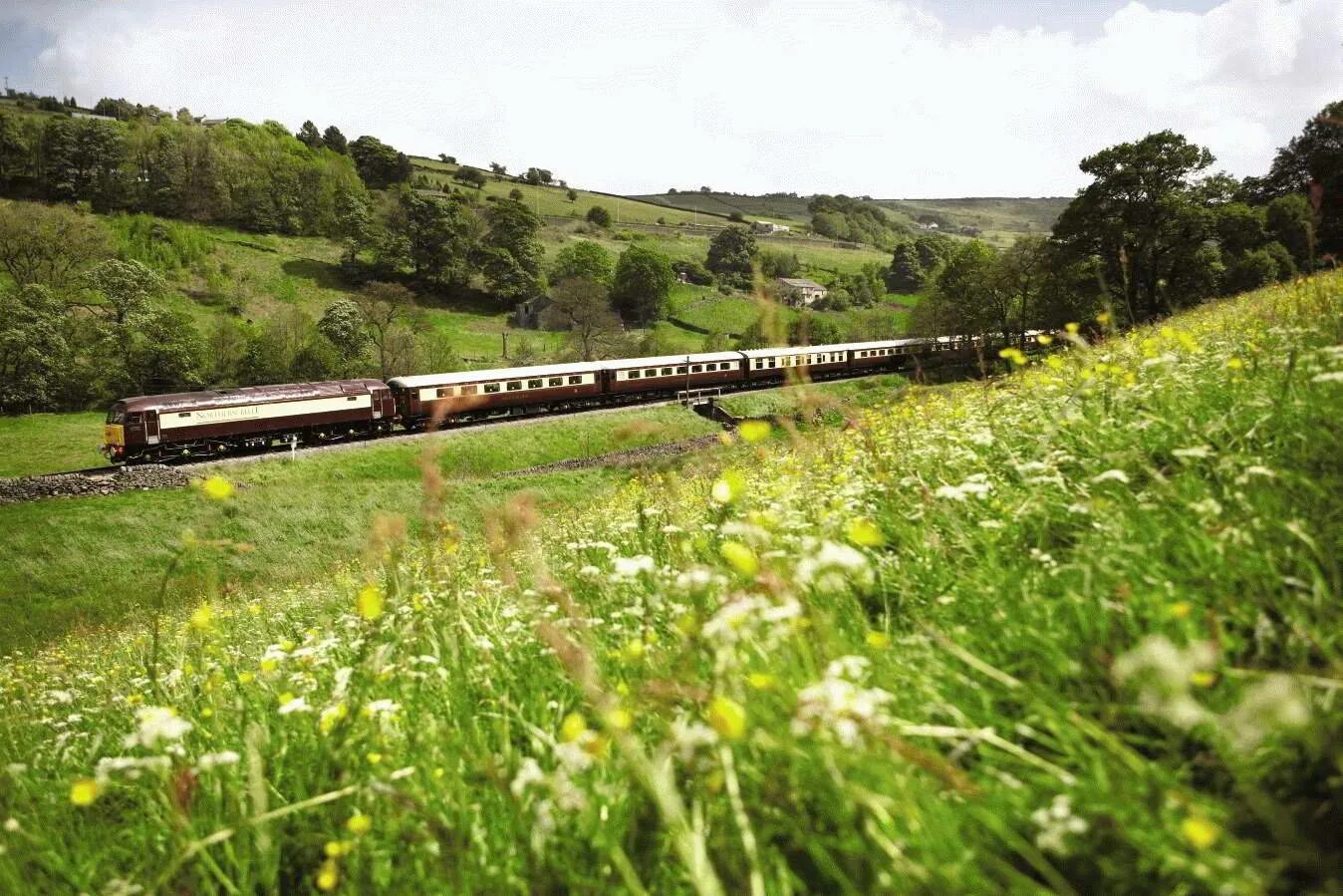 Belmond Northern Belle. Поезда. Красивый вид из поезда. Путешествие на поезде. Путешествие на поезде на английском