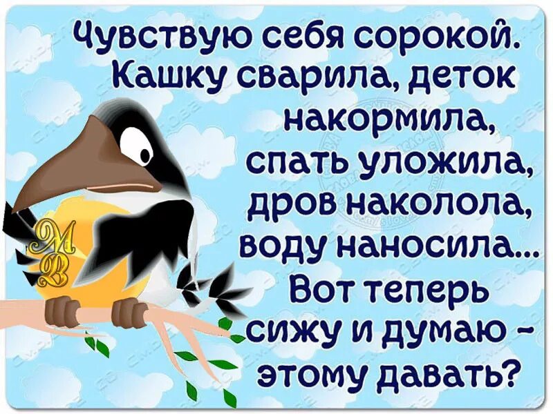 Чувствую себя великолепно. Сижу и думаю цитаты смешные. Чувствую себя сорокой. Анекдот чувствую себя сорокой. Афоризмы про выходные.