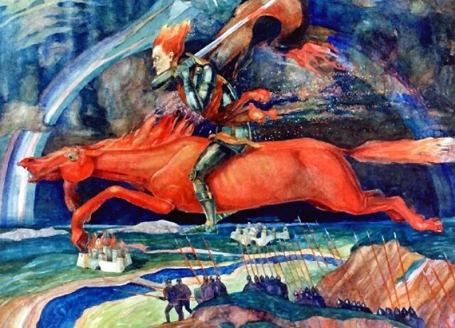 Всадник на рыжем коне апокалипсис.
