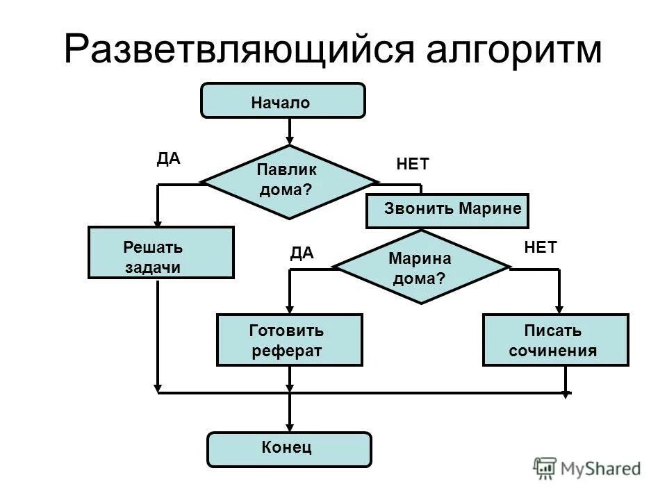 Блок схема алгоритма разветвляющегося алгоритма. Блок схема разветвляющегося алгоритма в информатике. Блок схема разветвляющегося алгоритма примеры. Тип алгоритма разветвляющийся блок схема.