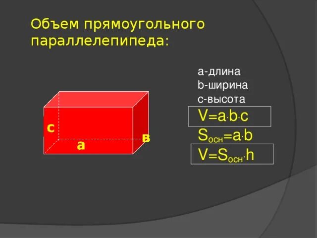Площадь прямого параллелепипеда формула. S осн параллелепипед. s осн прямоугольного параллелепипеда. формула s осн параллелепипеда. прямоугольный параллепипедs осн s б.п.
