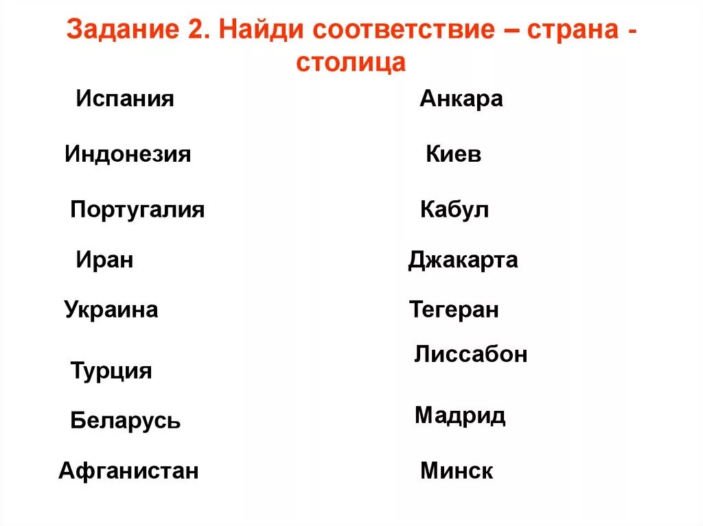 Соотнеси названия стран. Столицы стран. Страны и столицы Евразии.