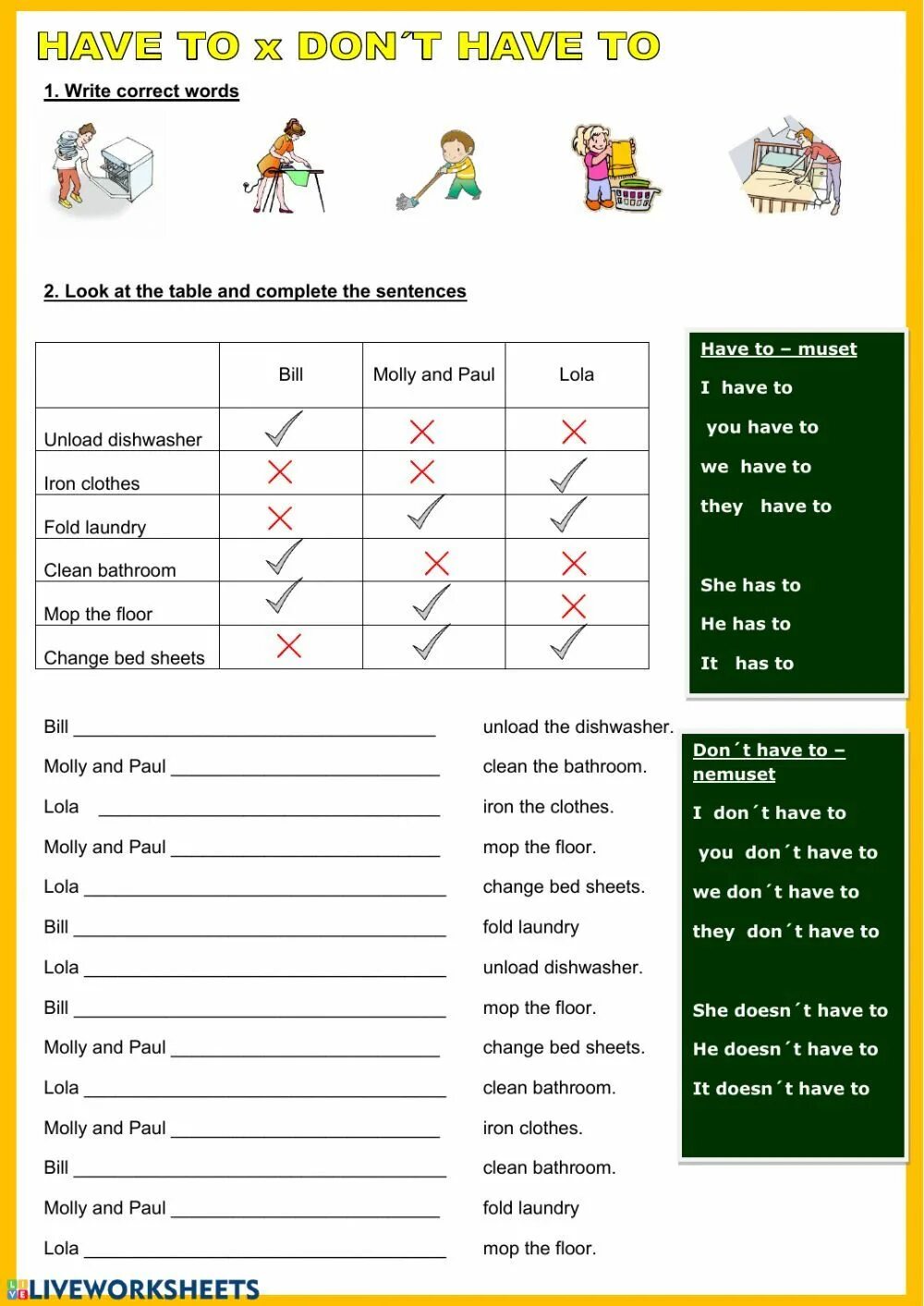 How to doesn t have. Have to has to упражнения. Have to don't have to упражнения. Have to has to задания. Have to don't have to Worksheets.
