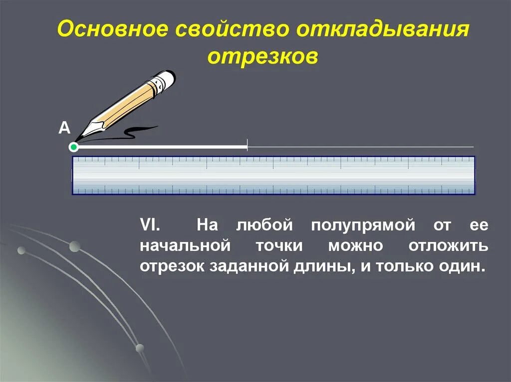 Основное свойство простейших. Основное свойство откладывания отрезков. Свойства отрезков. Основное свойство длины отрезков. Отрезок заданной длины.