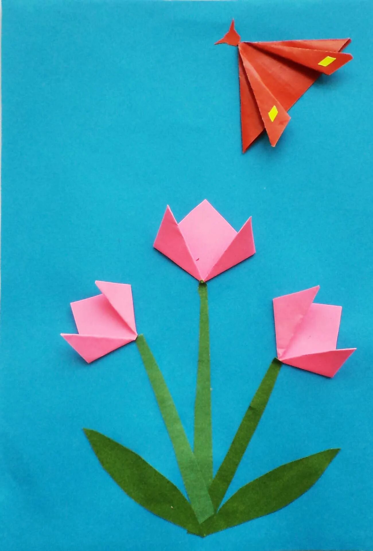 Весеннее оригами. Оригами цветок. Аппликация оригами. Композиция из оригами для детей. Оригами в старшей группе детского сада.
