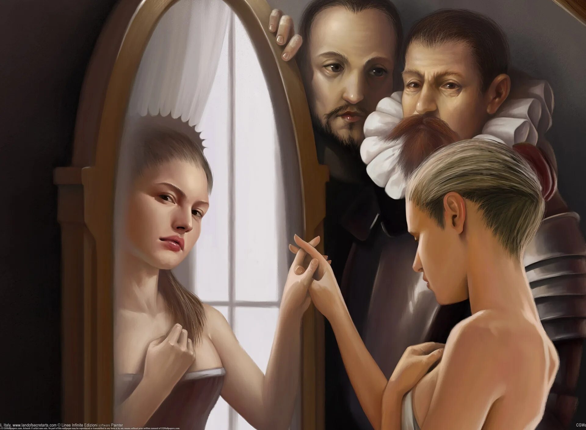 Коррадо Ванелли. Отражение в зеркале. Портрет с отражением. Картина отражение в зеркале.