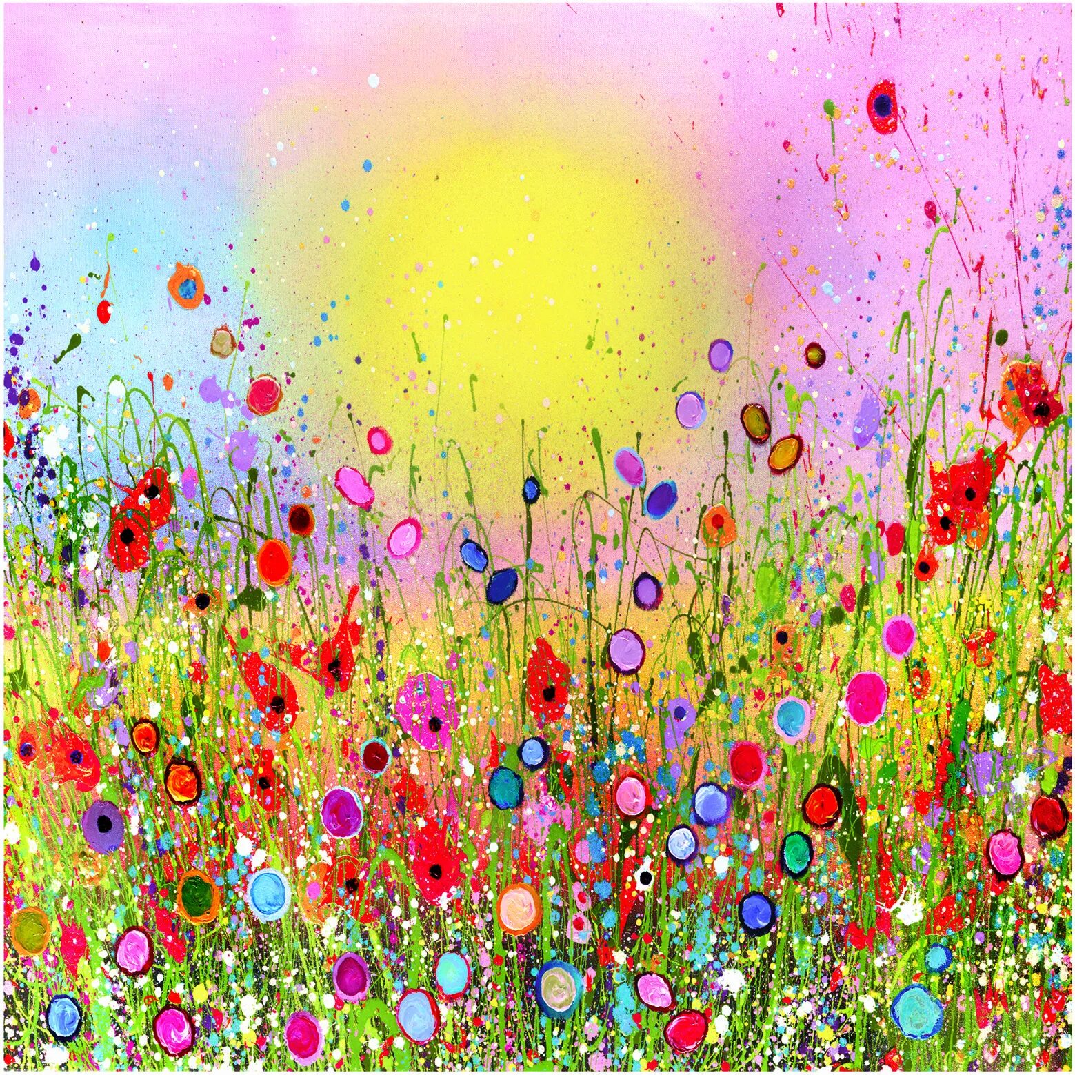 Paint flowers. Живопись цветового поля. Яркие краски лета. Цветочное поле красками. Яркие картины.