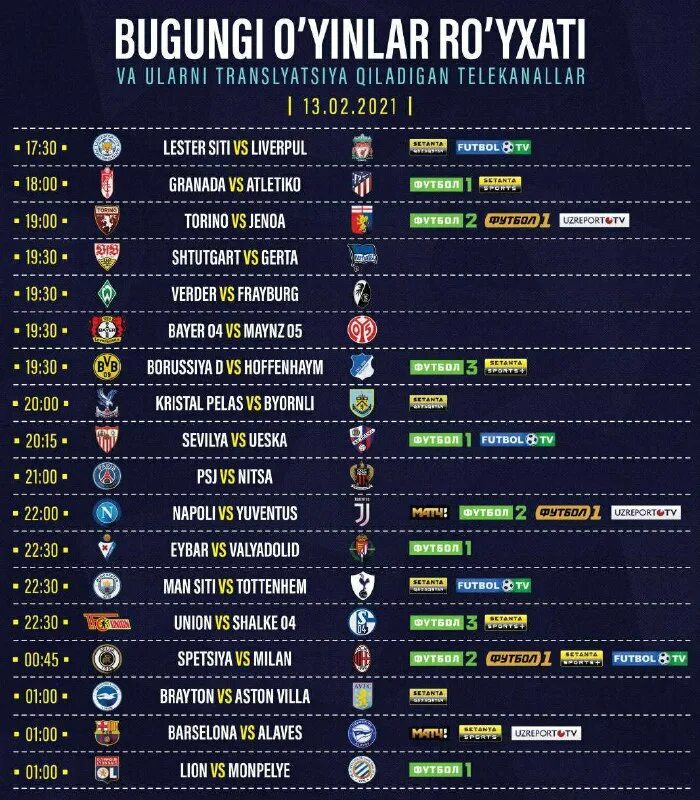 Bugungi uchrashuvlar ro'yxati futbol tv. Бугунги уйинлар руйхати футбол. Futbol tv bugungi o'yinlar ro'yxati/. Futbol tv bugungi o'yinlar 2021. Бугунги уйинлар.