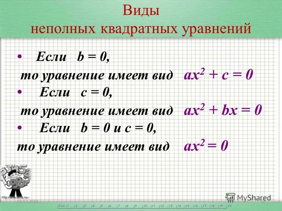 Решить уравнение 9 в степени х. Правило решения неполных квадратных уравнений. Неполное квадратное уравнение формула. Виды неполных квадратных уравнений. Неполные квадратные уравнения примеры с решением.
