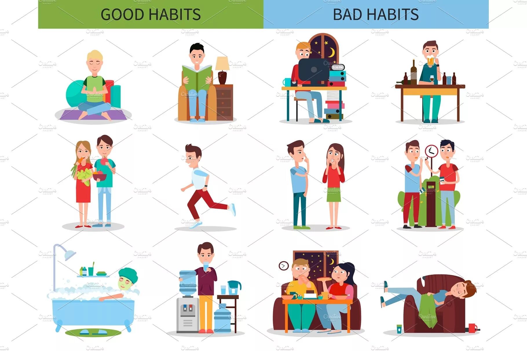 Плохие привычки на английском. Good Habits Bad Habits. Хорошие и плохие привычки на английском языке. Good and bad habits