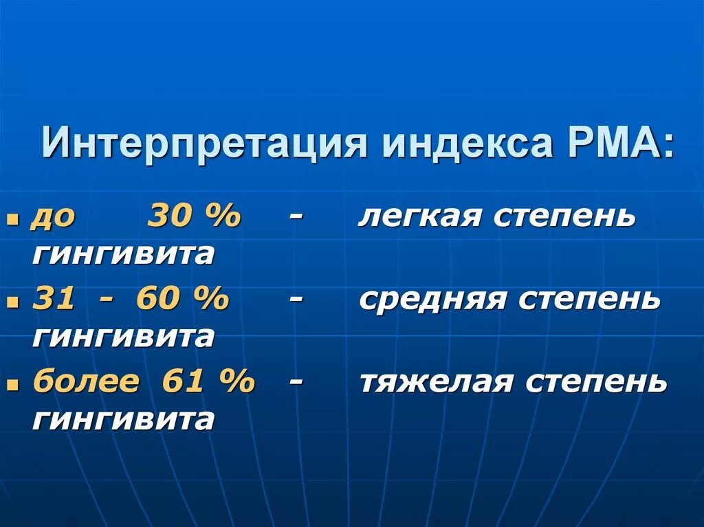 А также средней степени. Интерпретация индекса РМА. Индекс PMA. Индекс ПМА. Определение индекса PMA.