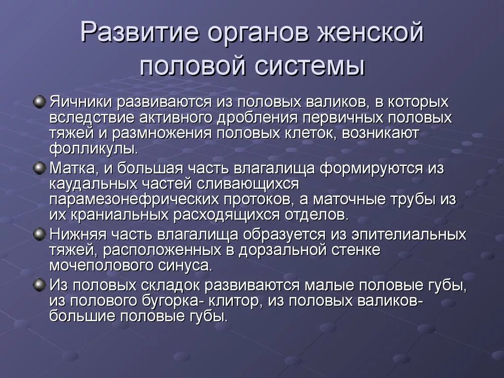 Развитие органов женской половой системы