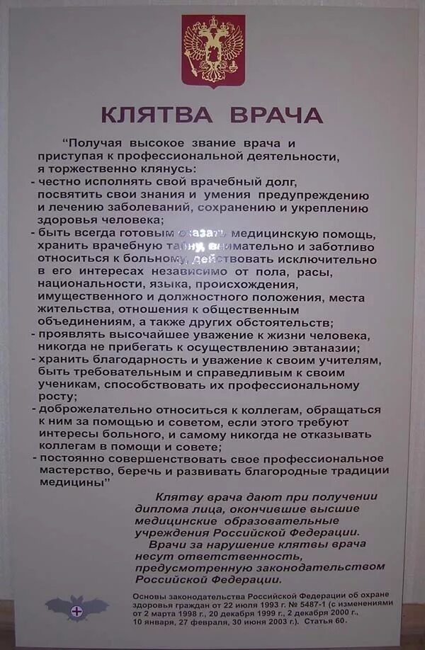 клятва врача текст на русском языке