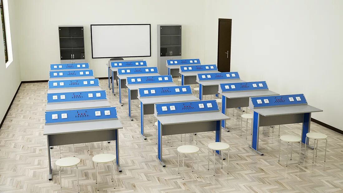 Лабораторная парта для кабинета физики 25038. Современная Школьная мебель. Столы для учебного класса. Столы для учебных аудиторий.
