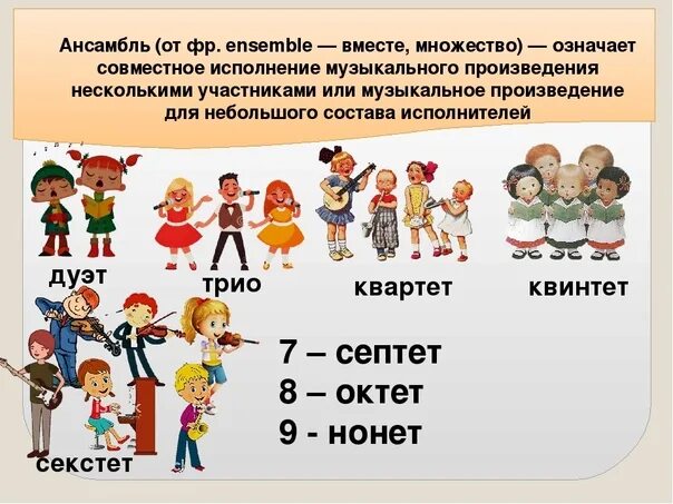 Сколько групп исполнителей. Виды ансамблей в музыке. названия ансамблей по количеству человек. название ансамбля. состав исполнителей в музыке.