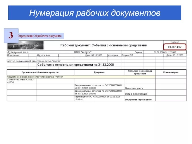 Рабочие документы пример. Рабочие документы. Рабочие документы Ревизора. Нумерация актов. Нумерация документов в рабочей документации.