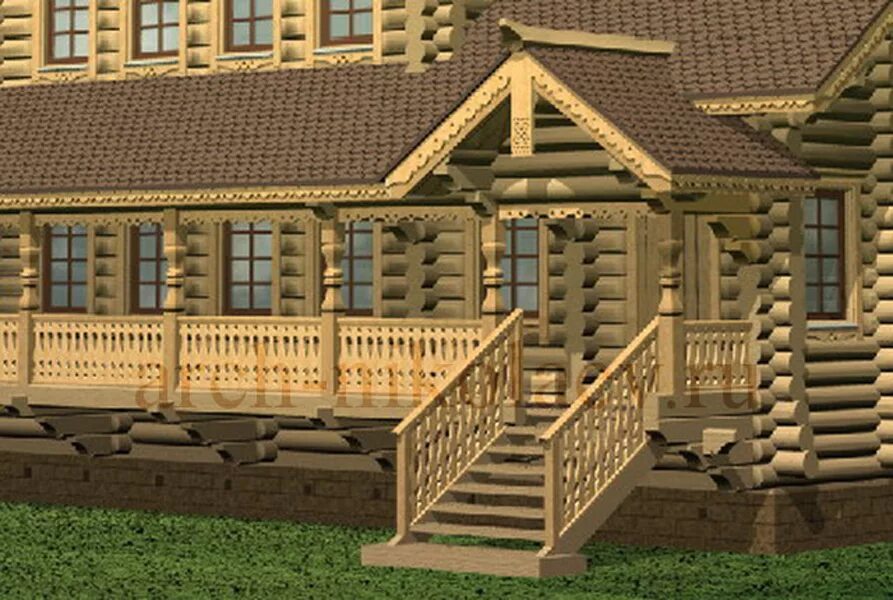 Проекты домов. 5. Дом деревянный европа-3. Декор экстерьера дома из бревна. К3 коттедж 7.