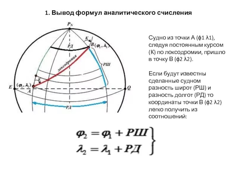 Аналитическое счисление пути судна. Разность широт. Разность долгот. Разность долгот расчет.