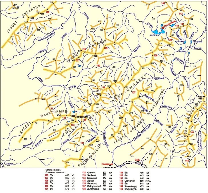 Карта горного массива. Полярный Урал на карте Урала. Хребтовка Полярный Урал. Большой Пайпудынский хребет на карте. Горы полярного Урала на карте.