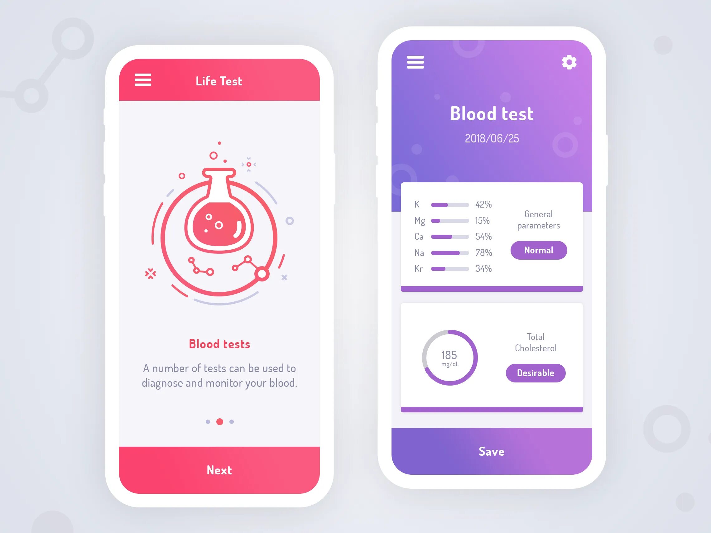 Pure дизайн приложения. Life Test. Testing application UI. Test app Design.