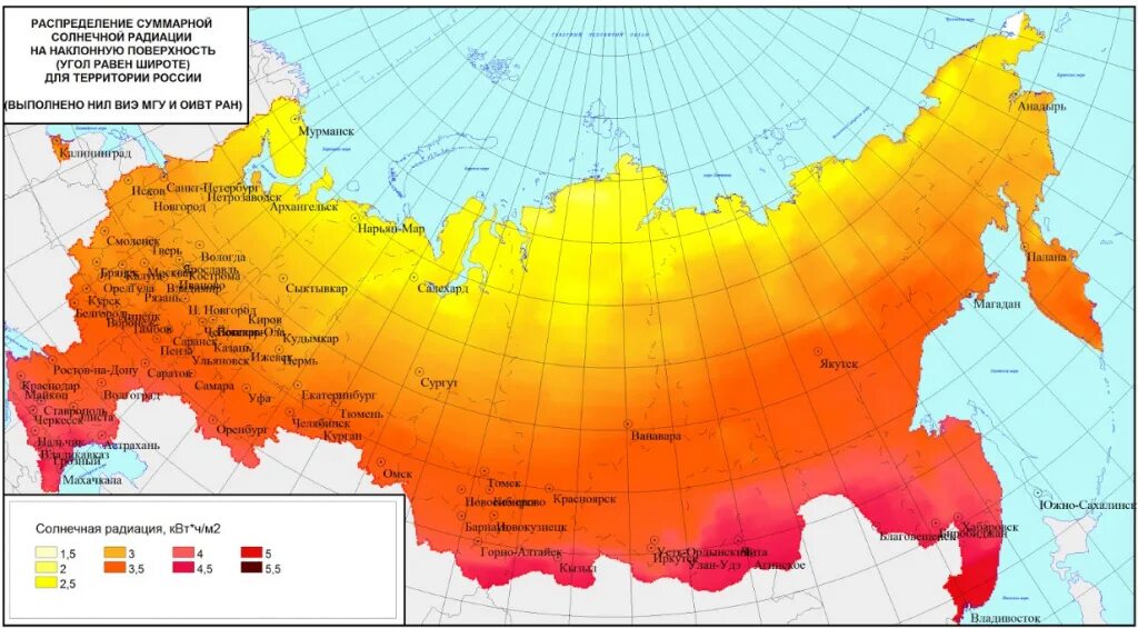 Карта интенсивности солнечного излучения в России. Потенциал солнечной энергетики в России. Карта суммарной солнечной радиации России. Карта потенциала солнечной энергии России. Определить суммарную радиацию