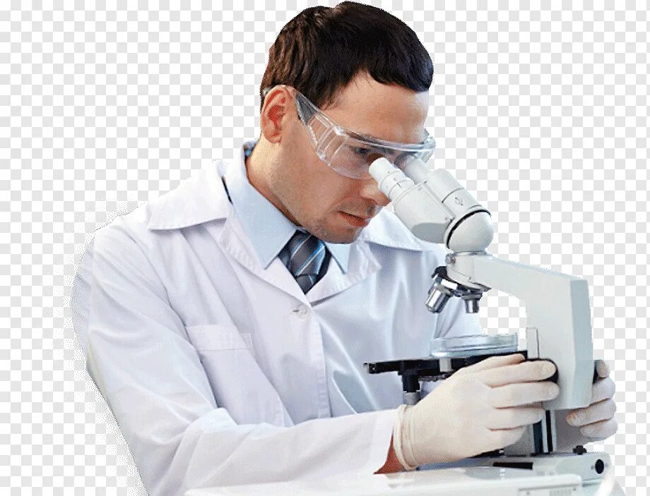 Ученый. Ученый с микроскопом. Ученый на прозрачном фоне. Ученый на белом фоне.