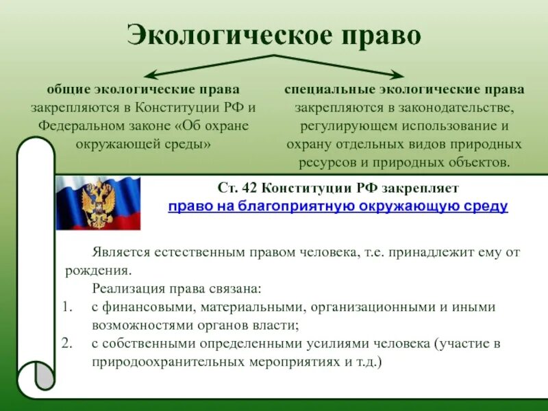 Экологическое право. Закон об охране окружающей среды в РФ. Экология законодательство. Федеральное экологическое законодательство.