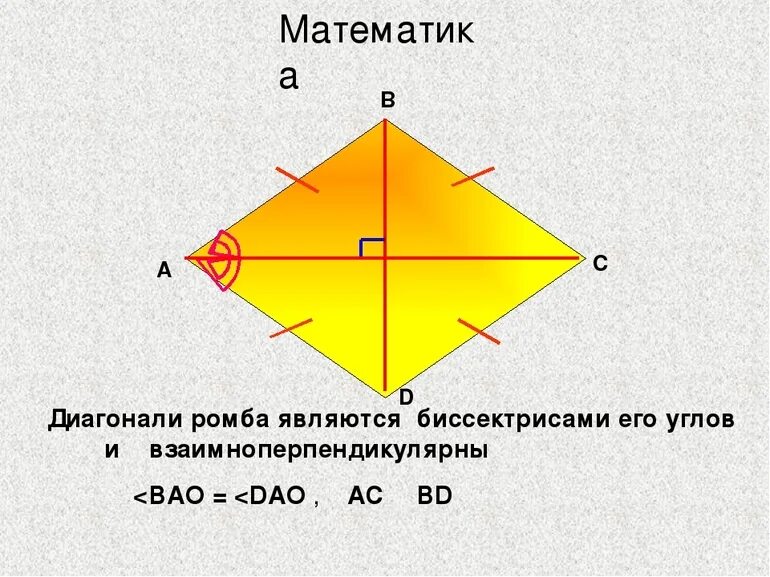 Диагонали квадрата являются биссектрисами его углов. В ромбе диагонали являются биссектрисами углов. Диагонали ромба биссектрисы его углов. Ромб. Диагонали ромба являются его биссектрисами.