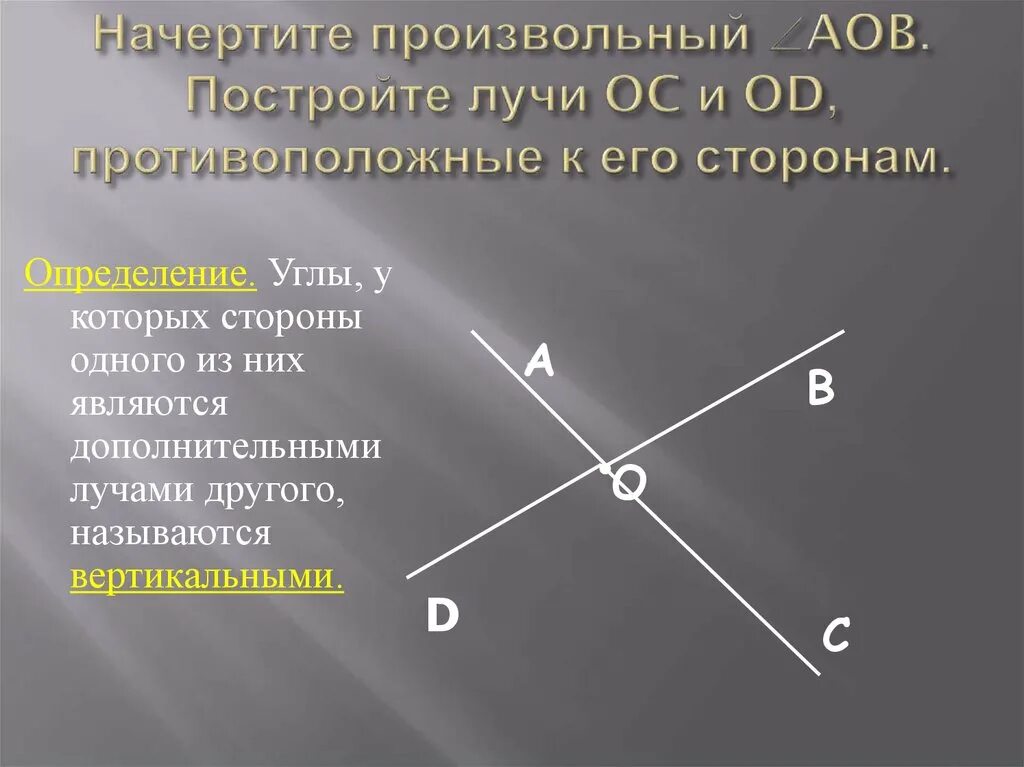 Смежные лучи. Начертить вертикальные и смежные углы. Как начертить вертикальный угол. Смежные и противоположные углы. Стороны вертикальных углов.