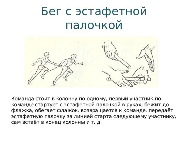 Эстафетный бег техника передачи эстафетной палочки. Эстафетный бег. Техника передачи палочки.. Эстафетный бег техника передачи эстафетной палочки кратко. Передача эстафетной палочки схема. Что делают участники по команде стой