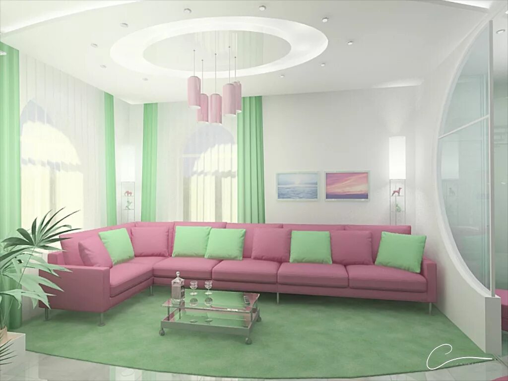 Розовый и зеленый в интерьере. Мятный цвет в интерьере гостиной. Интерьер гостиной в розовых тонах. Гостиная в розово зеленых тонах.