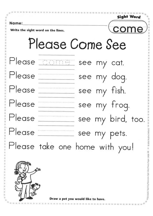 Sight Words Worksheets. Sight Words for Kids. Sight Words Worksheets for Kids. Come Sight Words Worksheets.