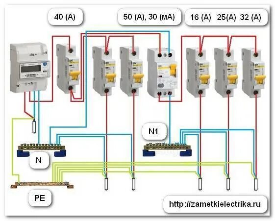 Дифавтомата на группу. Схема подключения 2 УЗО В однофазной сети с заземлением. Схема подсоединения УЗО В трехфазную сеть с заземлением. УЗО схема подключения с заземлением 380. Схема подключения однофазного УЗО С заземлением.